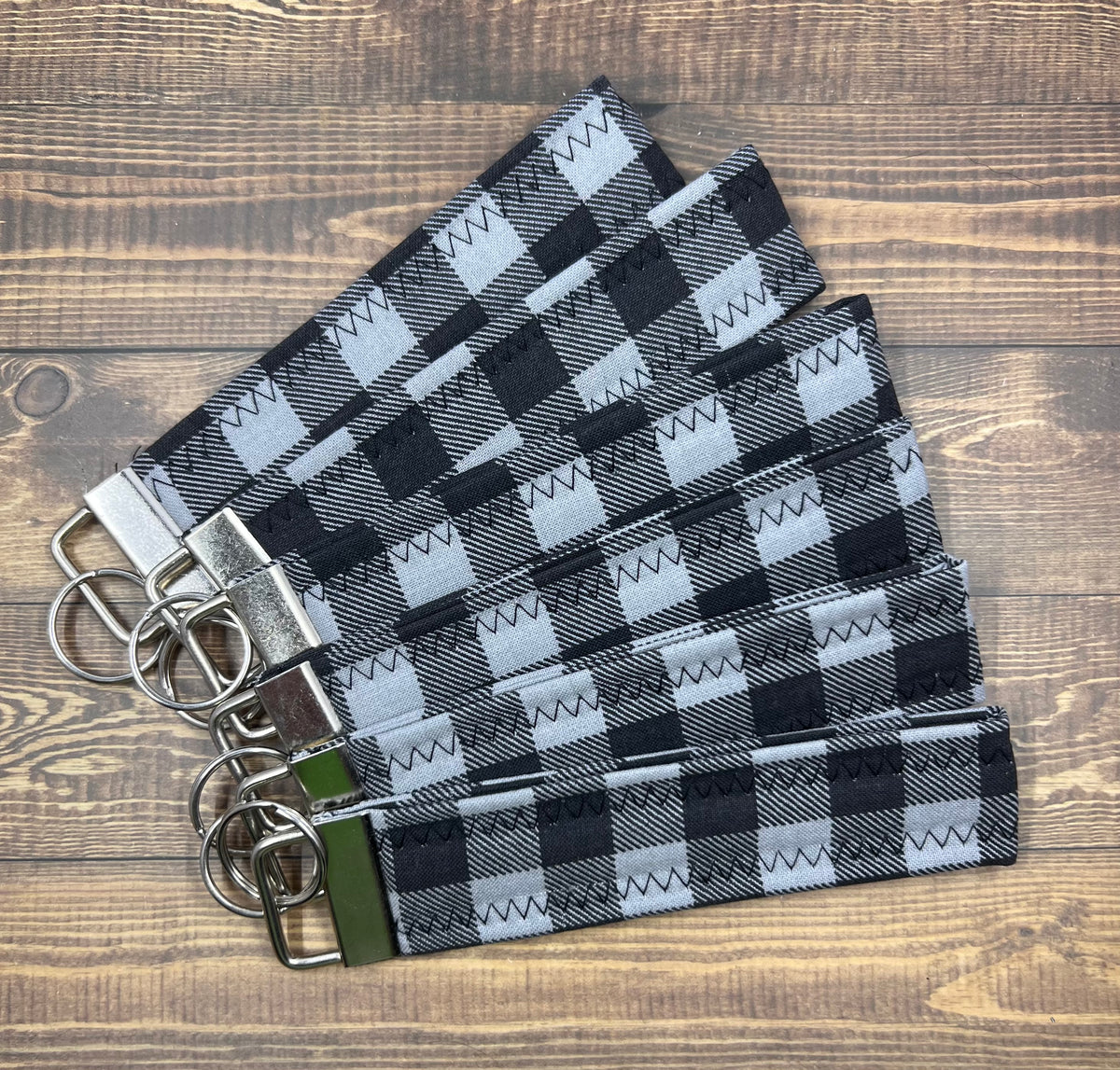 Wristlet Fabric Black and Grey Keychain